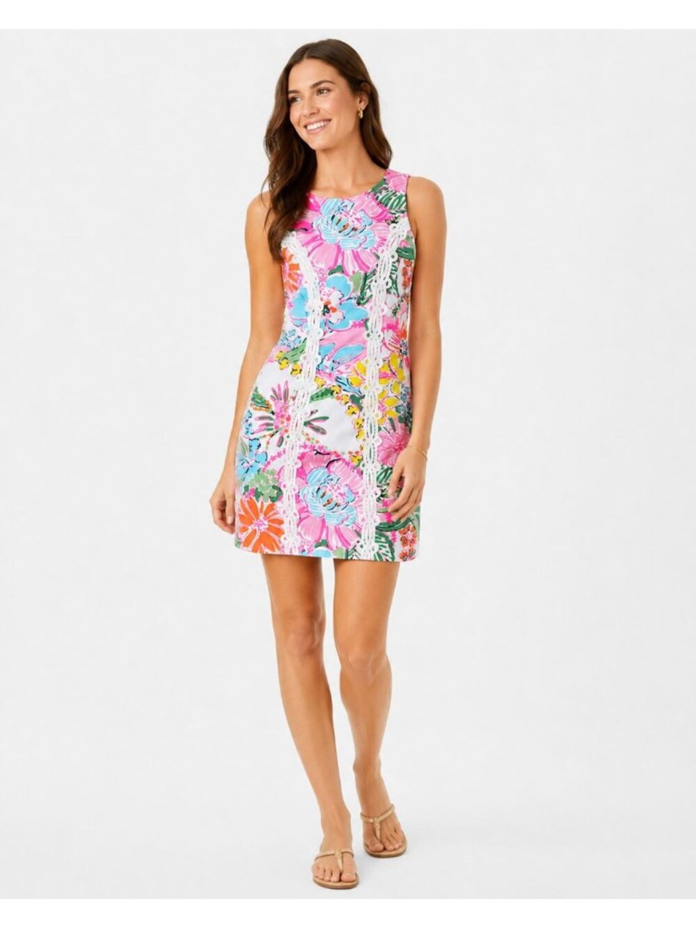 Lilly Pulitzer Women’s Floral Shift Dress Multicolor White Lace Trim Size 2